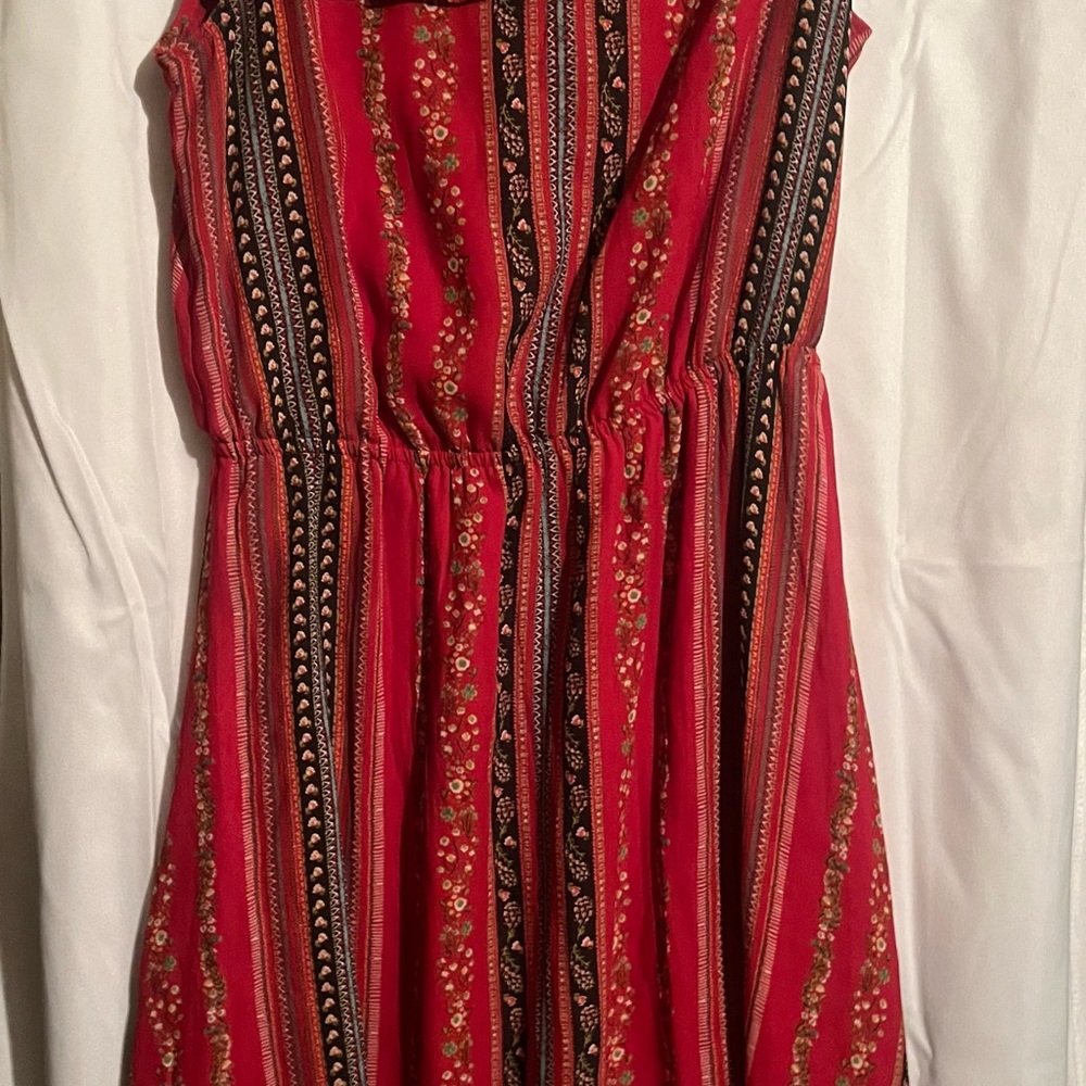 LOFT Red and‎ Black Patterned Midi Dress